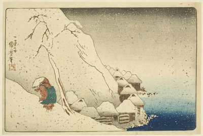 Nichiren in the Snow at Tsukahara on Sado Island (Sash? Tsukahara setch?) (colour woodblock print) autorstwa Utagawa Kuniyoshi