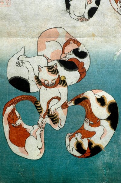 Koty z serii Octopus tworzące znaki pisane (Neko no ateji), ok.1842 autorstwa Utagawa Kuniyoshi