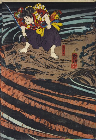 Panel z tryptyku przedstawiający Oniwaka-maru autorstwa Utagawa Kuniyoshi