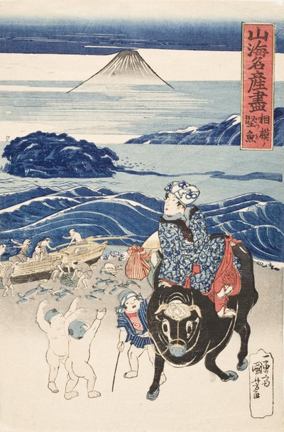 Sagami: rybak rozładowujący bonito autorstwa Utagawa Kuniyoshi