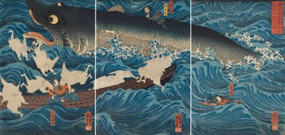 Postać, która ratuje Tametomo przez członków Sanuki, 1851. autorstwa Utagawa Kuniyoshi