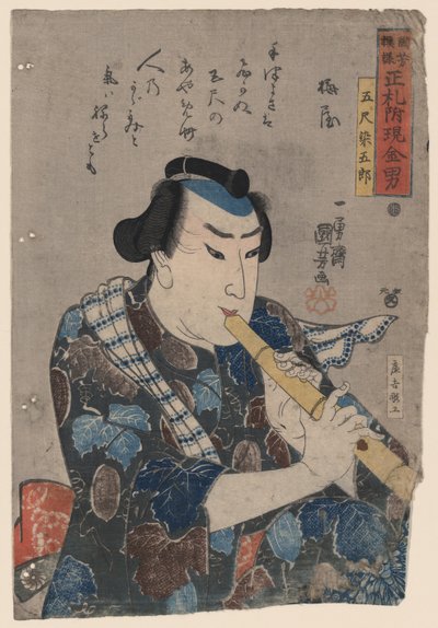 Gracz Shakuhachi autorstwa Utagawa Kuniyoshi