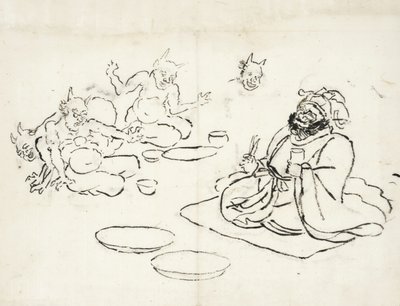 Szkic demonów zabawiających króla piekieł autorstwa Utagawa Kuniyoshi