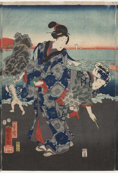 Wschód słońca w zatoce Futami autorstwa Utagawa Kuniyoshi