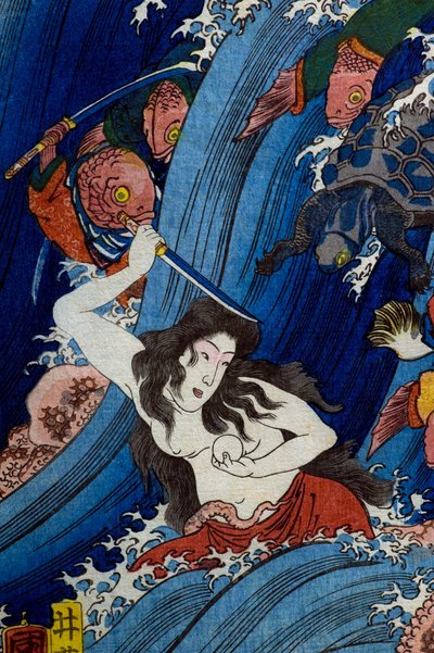 Tamatori-hime Kradzież Świętego Klejnotu ze Smoczego Pałacu (Ryūgū Tamatori-hime no zu) autorstwa Utagawa Kuniyoshi