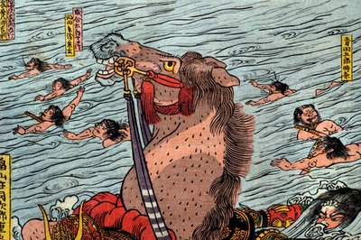 Te kara t et Uji Rzeka (figura bitwy pod Ujigawą), ok. godz. 1831-32 autorstwa Utagawa Kuniyoshi