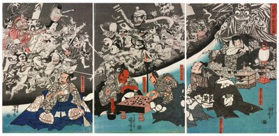 Pająk Ziemi rodzi potwory w rezydencji Lorda Minamoto Yorimitsu, 1843. autorstwa Utagawa Kuniyoshi