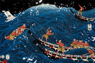 Rozkwit Siedmiu Wybrzeży z Dużymi Rybami (Nana ura tairyō hanjō no zu) autorstwa Utagawa Kuniyoshi