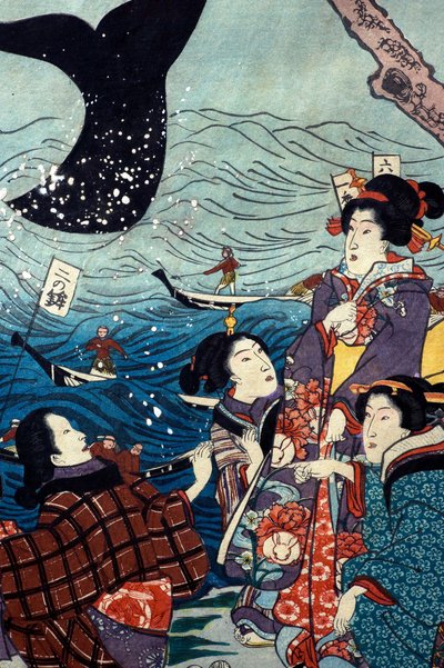 Rozkwit Siedmiu Wybrzeży z Dużymi Rybami (Nana ura tairyō hanjō no zu) autorstwa Utagawa Kuniyoshi