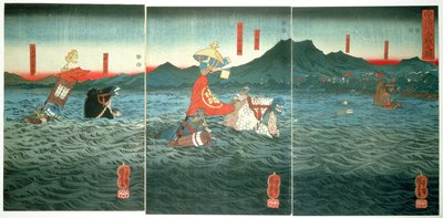 Konkurencyjni Generałowie fordujący Ujigawę, 1849 autorstwa Utagawa Kuniyoshi