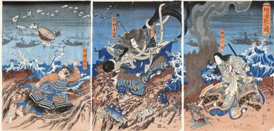 Te kara t ef Dan-no back Schemat liniowy Dannoura, 1844. autorstwa Utagawa Kuniyoshi