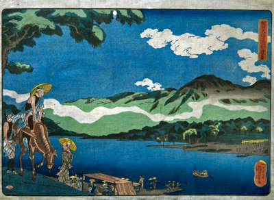 Widok na prom Tamura na drodze Ōyama w prowincji Sagami (Sōshū Ōyama-dō Tamura no watashi no kei) autorstwa Utagawa Kuniyoshi