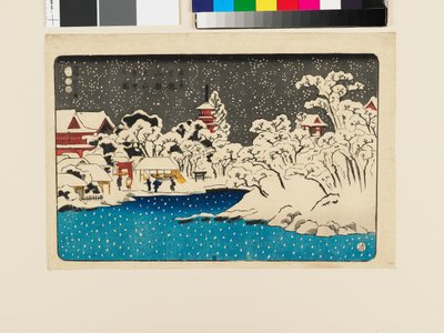 Widok śniegu na wzgórzu Benten, świątynia Kinryūzan autorstwa Utagawa Kuniyoshi