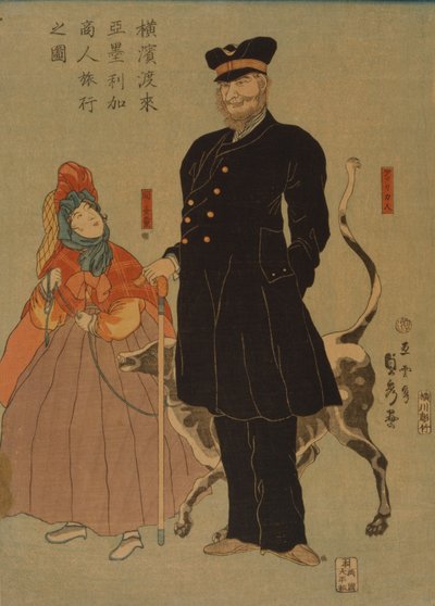 Amerykański kupiec przechadzający się po Jokohamie, 1861 autorstwa Utagawa Sadahide