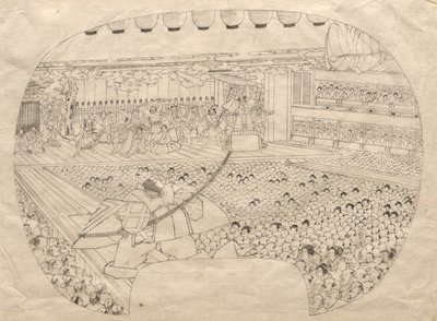 Projekt nadruku w kształcie wachlarza Teatru Kabuki autorstwa Utagawa Sadahide