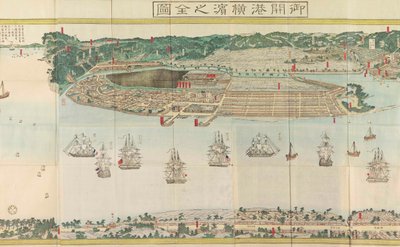 Panoramiczny widok na Jokohamę, ok. 1860 r. autorstwa Utagawa Sadahide