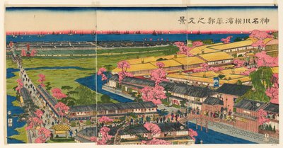 Panoramiczny widok na Te P Wreathlete rs Member Yokohama, Kanagawa autorstwa Utagawa Sadahide