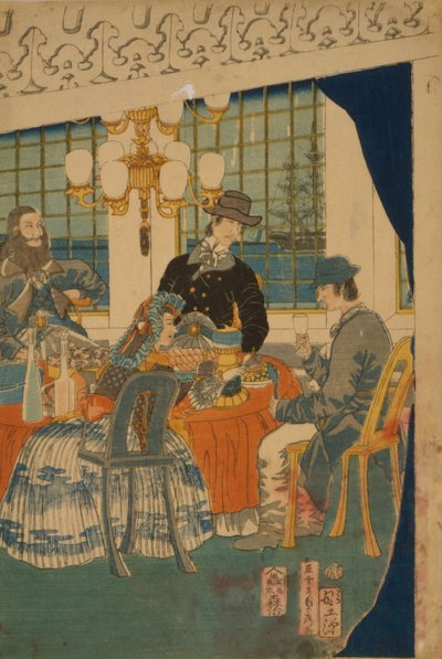 Salon zagranicznego domu kupieckiego w Jokohamie, 1861 autorstwa Utagawa Sadahide