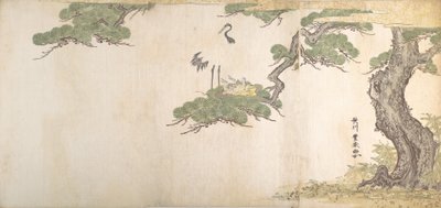 Żuraw i ich potomstwo w gnieździe na konarach sosny, ca. 1790. autorstwa Utagawa Toyoharu