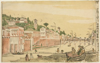 Wędkarstwo (Senadori no zu), z cyklu „Obrazy z perspektywy holenderskiej (Oranda uki-e)” autorstwa Utagawa Toyoharu