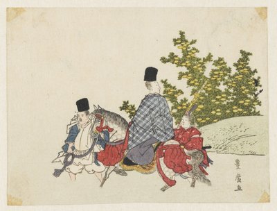 Dworzanin na koniu brodząc w strumieniu autorstwa Utagawa Toyohiro