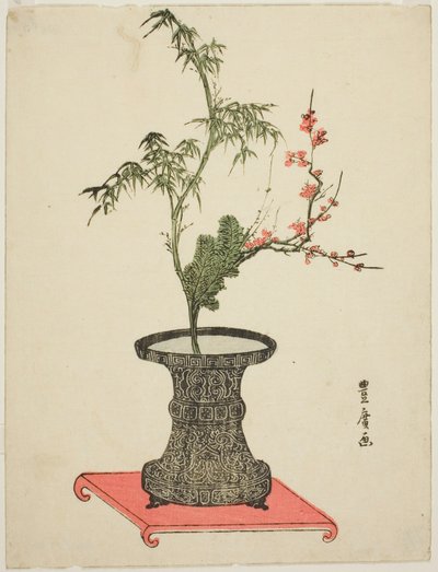 „Trzech przyjaciół” ikebana autorstwa Utagawa Toyohiro