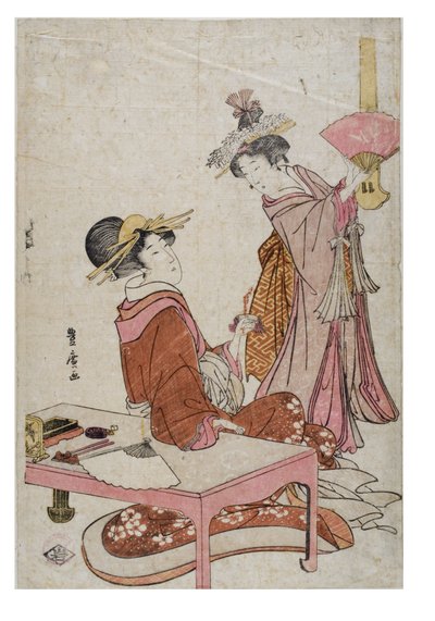 Dwie postacie kobiet z fanami autorstwa Utagawa Toyohiro