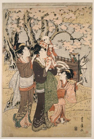 Kobiety i dzieci oglądające łucznictwo w marcu autorstwa Utagawa Toyohiro