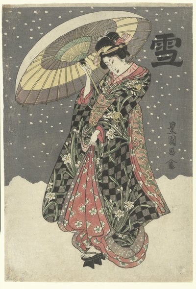 Śnieg Yuki (tytuł na obiekcie) autorstwa Utagawa Toyokuni (I)