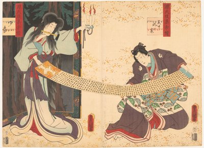 Dwóch aktorów, jeden w roli ducha autorstwa Utagawa Toyokuni (I)