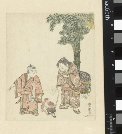 Dwóch chłopców z psem autorstwa Utagawa Toyokuni (I)
