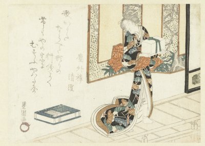 Kobieta niosąca drewniane pudełko autorstwa Utagawa Toyokuni (I)