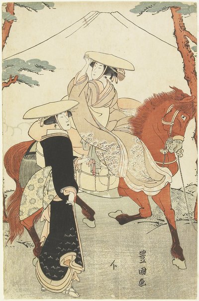 (Dwie kobiety, jedna idąca, jedna na koniu), koniec XVIII-pocz. XIX w. autorstwa Utagawa Toyokuni