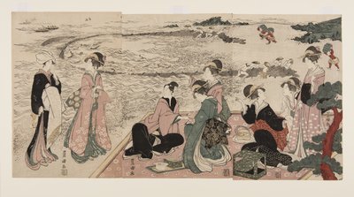 Piknik nad morzem (kolorowy drzeworyt) autorstwa Utagawa Toyokuni