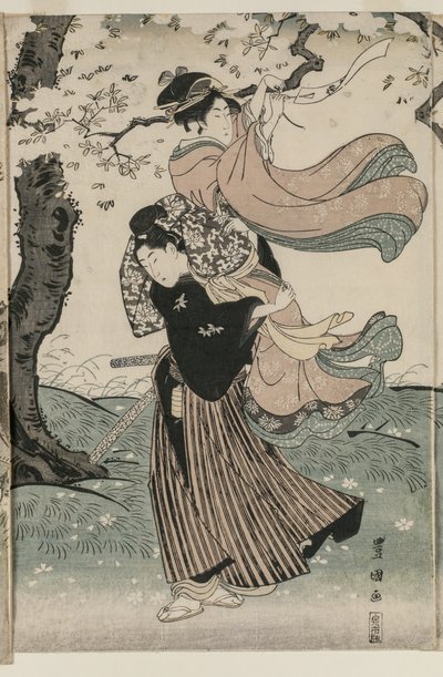 Kwiaty wiśni na wietrze autorstwa Utagawa Toyokuni