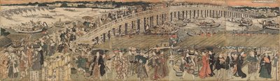 Ochłodzenie się na moście Ryōgoku w Edo, prezentacja Pentapty autorstwa Utagawa Toyokuni