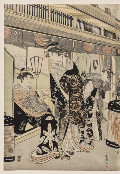 Kurtyzany promujące na Nakanochō autorstwa Utagawa Toyokuni