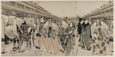 Kurtyzany promujące na Nakanochō autorstwa Utagawa Toyokuni