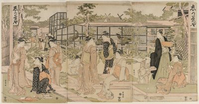Odwiedzający herbaciarnię Shika, początek lat 90. XVIII wieku. autorstwa Utagawa Toyokuni