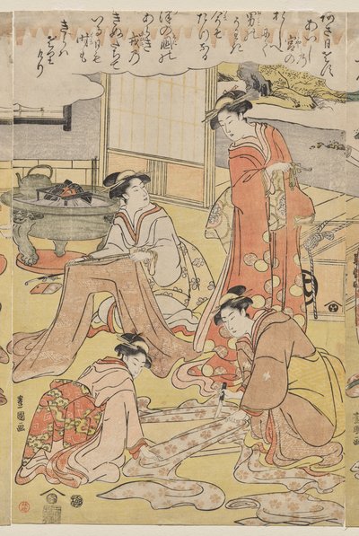 Kobiety robią odzież autorstwa Utagawa Toyokuni