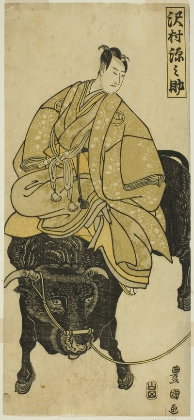 Aktor Sawamura Gennosuke jadący na wole jako Sugawara no Michizane autorstwa Utagawa Toyokuni I