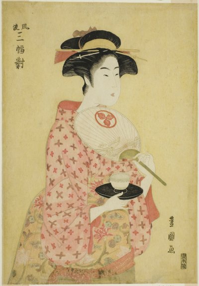Takashima Ohisa z serii „Modny zestaw trzech (Furyu sanpuku tsui)” autorstwa Utagawa Toyokuni I