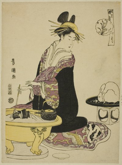 Dziesiąty miesiąc (Ju gatsu), z serii „Modne dwanaście miesięcy (Furyu junikagetsu)” autorstwa Utagawa Toyokuni I