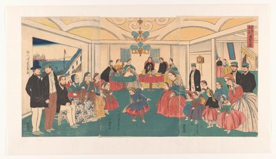 Cudzoziemcy bawią się na bankiecie Ikokujin shuen yuraku no zu (tytuł na obiekcie) autorstwa Utagawa Yoshikazu