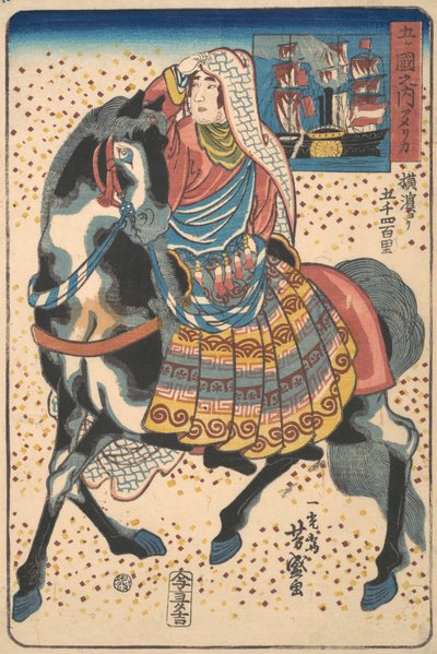 Amerykanka konna, 12 miesiąc, 1860. autorstwa Utagawa Yoshimori