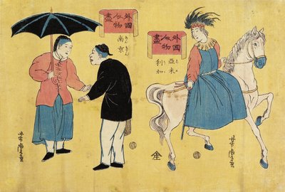 Amerykanie (po prawej), Chińczycy (po lewej) autorstwa Utagawa Yoshitora