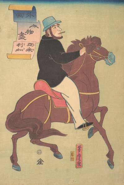 Amerykański Jeździec, 1. miesiąc, 1861. autorstwa Utagawa Yoshitora
