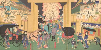 Wiśnie w nocy w New Shimabara, XIX wiek. autorstwa Utagawa Yoshitora