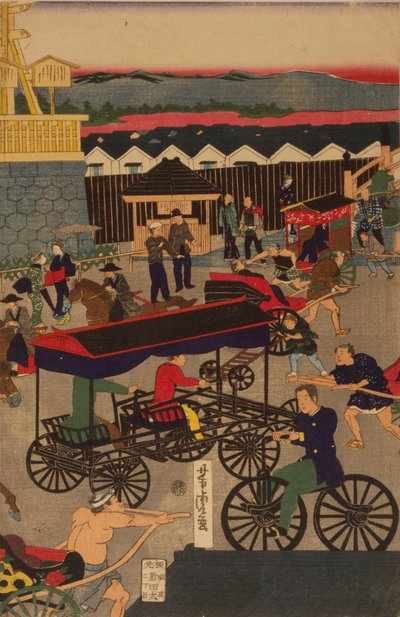 F ぉ Sprzedaż nowego g Nihonbashi set c Temperatura gruntu f i pobyt. Toi Nihonbashi wersja angielska postać T teoria ptych autorstwa Utagawa Yoshitora