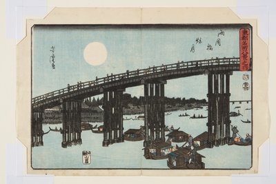Ryogoku Bridge: Autumn Moon (Ryogoku Bashi Shugetsu) (colour woodblock print) autorstwa Utagawa Yoshitora